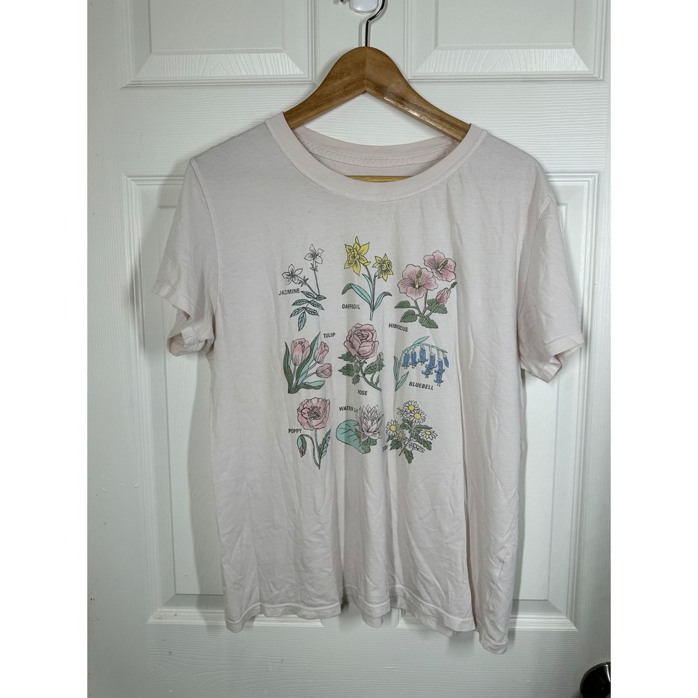PS / LA T Shirt Womens L Pink Botanical Flower Chart Graphic Tee Short Sleeve